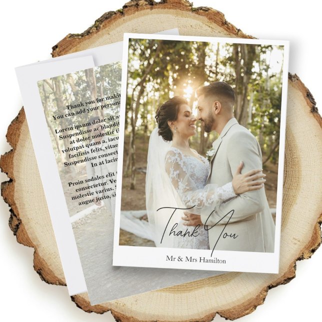 Carte De Remerciements Photographie Mariage personnalisé avec message (Photograph Personalized Wedding With Message Thank You Card from Ricaso. Add two photos & message)