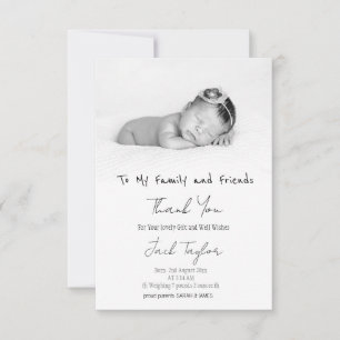 Carte De Remerciements Photographie noir blanc moderne écriture manuscrit