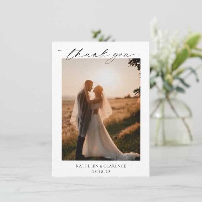 Carte De Remerciements Photographie noir et blanc classique Mariage éléga (Debout devant)