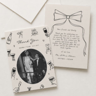 Carte De Remerciements Photographie noir Whimsical Mariage tiré main