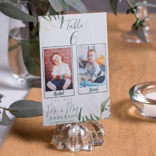 Carte De Remerciements Photos d'enfance de la mariée et du marié Numéro d