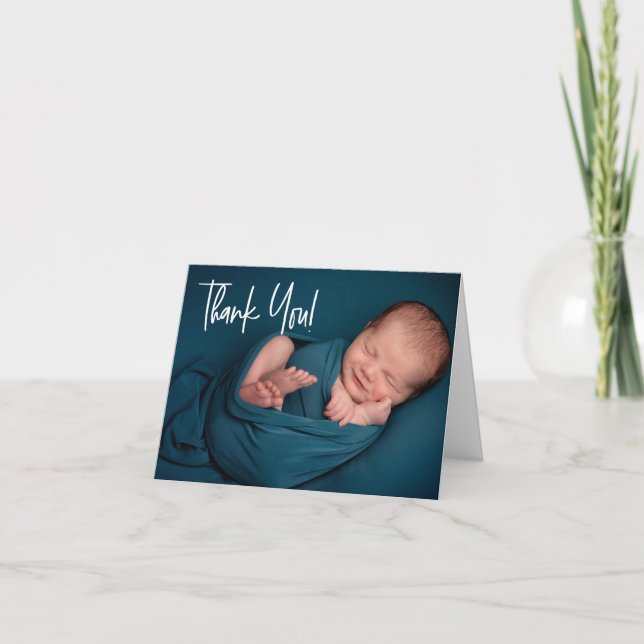 Carte De Remerciements Photos horizontales baby shower bébé moderne garço (Devant)