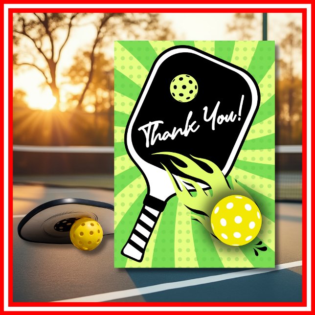 Carte De Remerciements Pickleball Anniversaire RETRO Stripes Sports verts (Pickleball Birthday RETRO Stripes Green Sports Thank You Card)