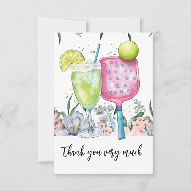 Carte De Remerciements Pickleball avec aquarelle Flower (Devant)
