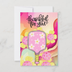 Carte De Remerciements Pickleball avec fleurs