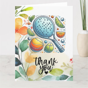 Carte De Remerciements Pickleball avec fleurs arc-en-ciel thème pour le j
