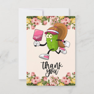 Carte De Remerciements Pickleball avec fleurs pour femme joueur