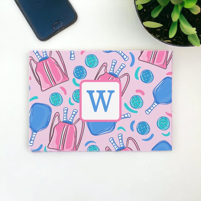 Carte De Remerciements Pickleball Paddle et Balls Pink Preppy initial (Créateur téléchargé)