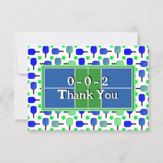 Carte De Remerciements Pickleball Party Blue Green Paddles et balles