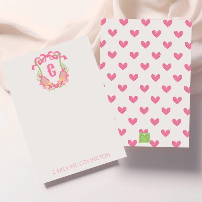 Carte De Remerciements Pickleball rose et vert Paddle Monogram Crest (Créateur téléchargé)