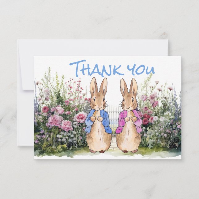 Carte De Remerciements Pierre et Flopsy dans leur jardin (Devant)