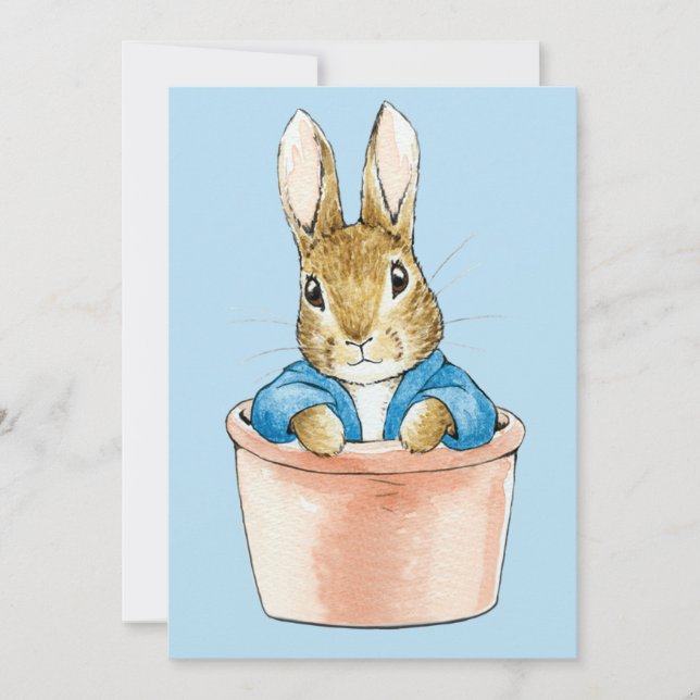 Carte De Remerciements Pierre le Lapin assis dans un pot de plante  (Devant)