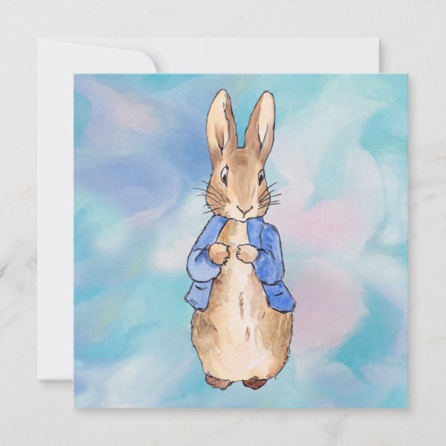 Carte De Remerciements Pierre le lapin avec arrière - plan beige (Devant)