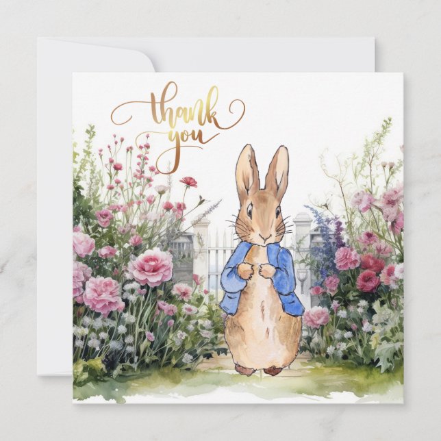 Carte De Remerciements Pierre le lapin dans son jardin No 2 (Devant)