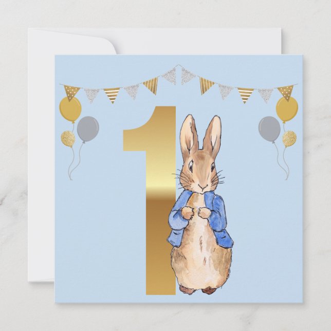 Carte De Remerciements Pierre le lapin Premier anniversaire (Devant)