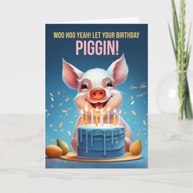 Carte De Remerciements Pig Anniversaire Avec gâteau et bougies Jouer sur  (Devant)