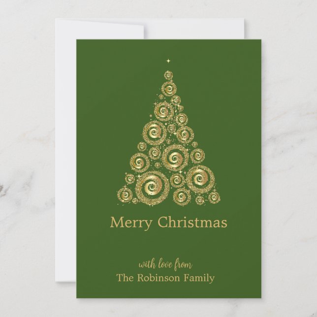 Carte De Remerciements Pin de Noël vert or (Devant)