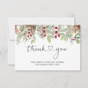 Carte De Remerciements Pine d'hiver cônes Baby shower de Berry rouge Merc