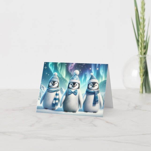 Carte De Remerciements Pingouins de Noël Majestic bleu et blanc (Devant)