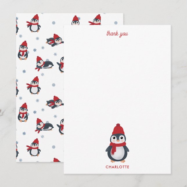 Carte De Remerciements Pingouins mignons Oiseaux d'hiver Noël arctique (Devant / Derrière)