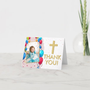 Carte De Remerciements Pink 1st Birthday Baptism Gold Texte Photo pour fi