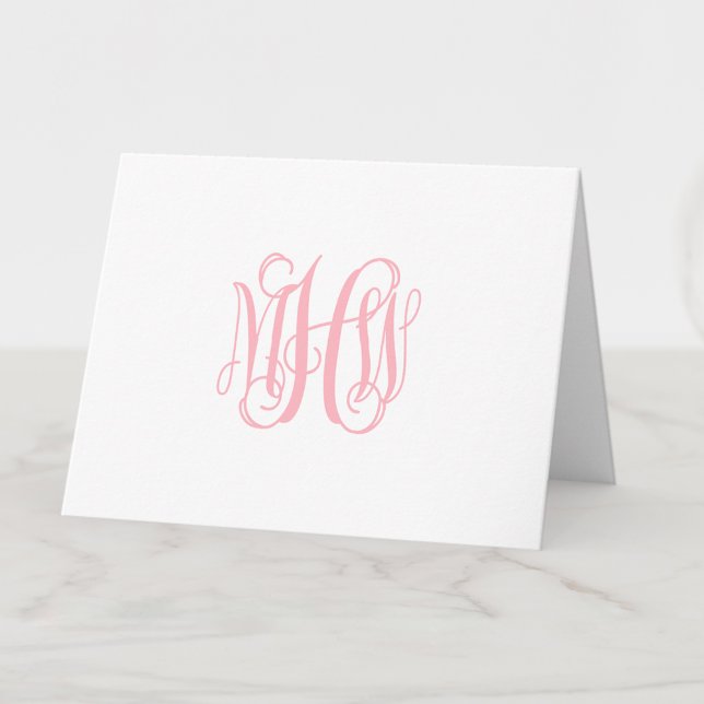 Carte De Remerciements Pink 3 Initial Vin Script Monogramme do-it-yoursel (Créateur téléchargé)