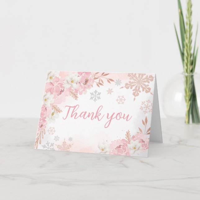 Carte De Remerciements Pink A Little Snowflake Baby shower (Devant)