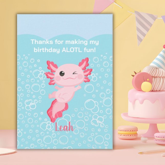 Carte De Remerciements Pink Axolotl fête d'anniversaire (Créateur téléchargé)