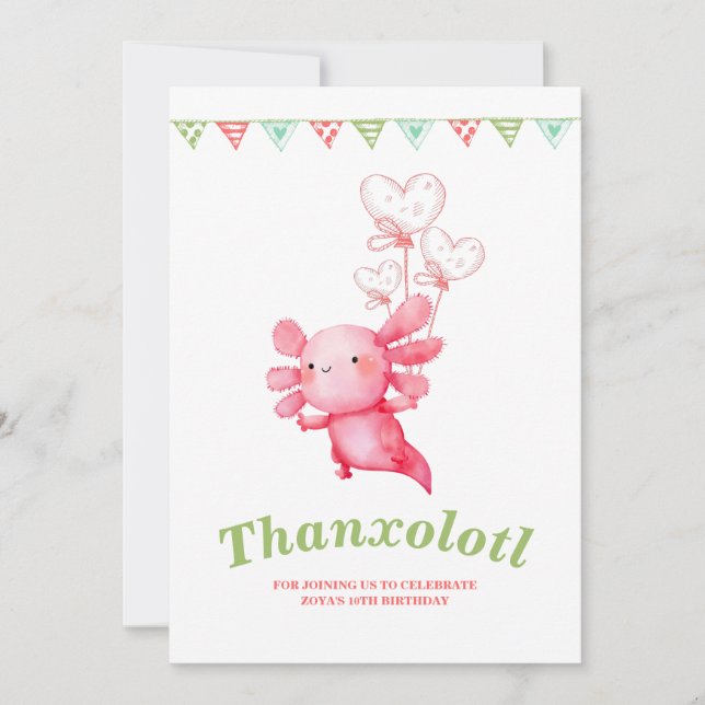Carte De Remerciements Pink Axolotl Fun Anniversaire de enfant Party (Devant)