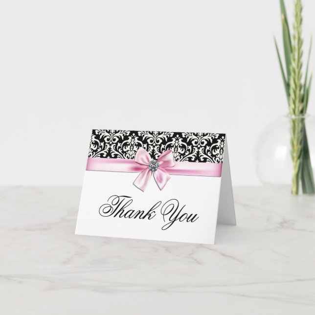 Carte De Remerciements Pink Black Damask Thank You Cards (Devant)