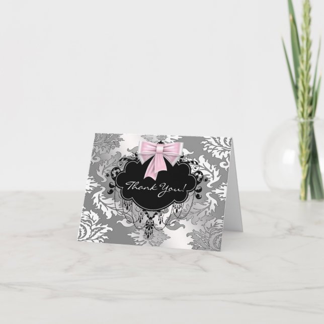 Carte De Remerciements Pink Black Damask Thank You Cards (Devant)