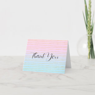 Carte De Remerciements Pink Blue Pastel dégradé avec Gold Lines