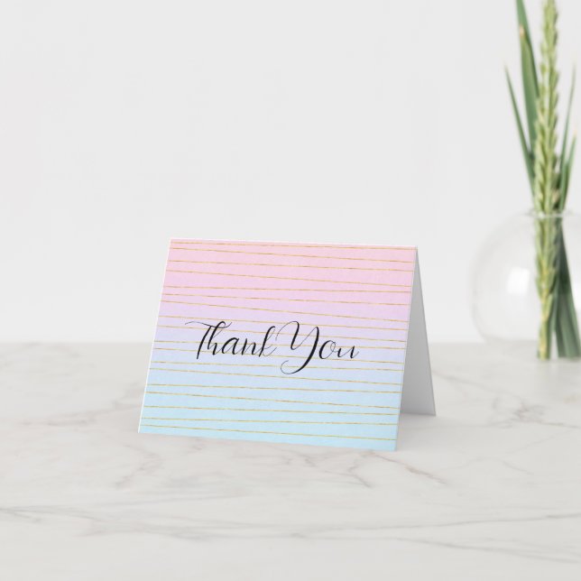 Carte De Remerciements Pink Blue Pastel dégradé avec Gold Lines (Devant)