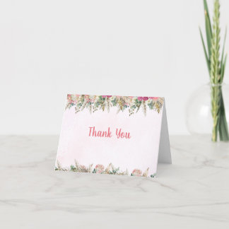 Carte De Remerciements Pink Boho Pampas Grass Bridal Shower Thank You