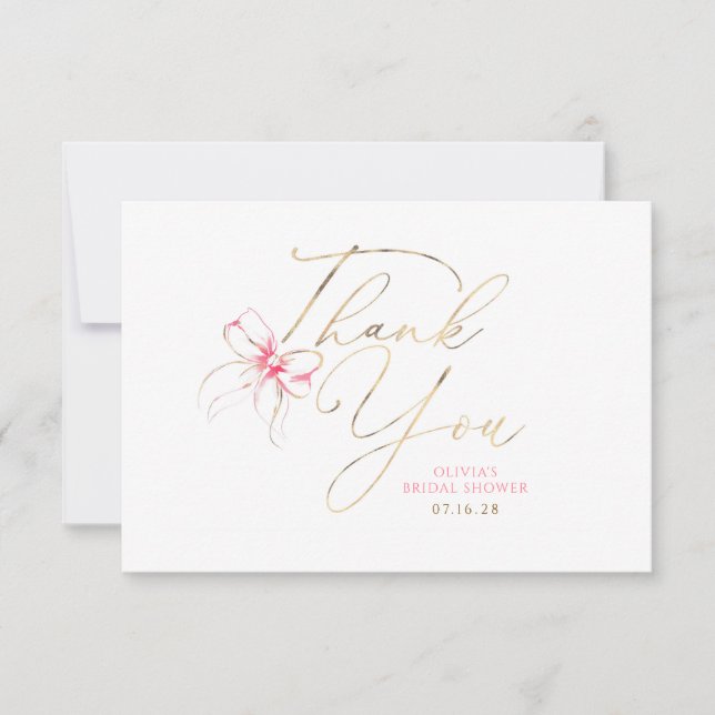 Carte De Remerciements Pink Bow Elegant Chic Whimsical Thank You Card (Devant)