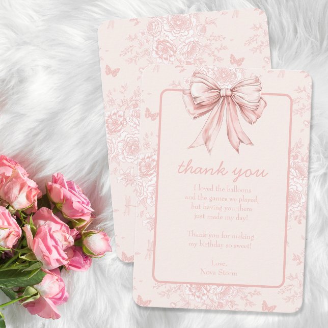 Carte De Remerciements Pink Bow fête d'anniversaire Whimsy Toile personna (Créateur téléchargé)