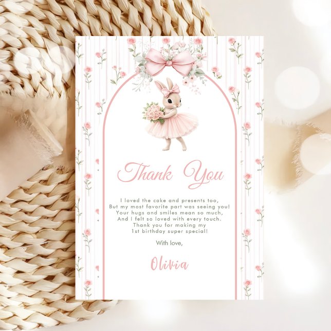 Carte De Remerciements Pink Bow & Floral Some Bunny is One 1st Birthday (Créateur téléchargé)