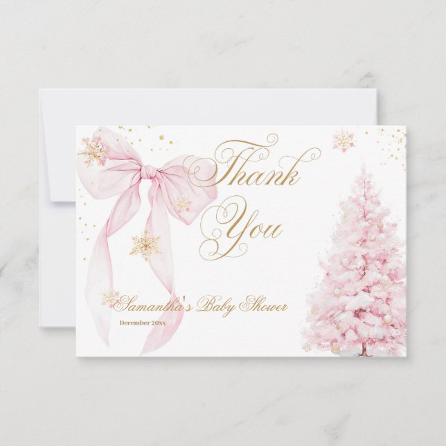 Carte De Remerciements Pink Bow Froid Dehors Baby Girl Douche (Devant)