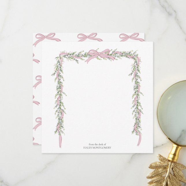 Carte De Remerciements Pink Bow Garland Enveloppe Liner (Devant/Arrière en situation)
