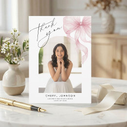 Carte De Remerciements Pink Bow Photo Graduation Thank You Card