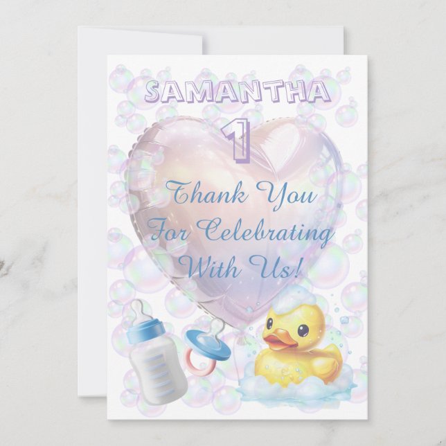 Carte De Remerciements Pink Bubble Duck Thank You (Devant)
