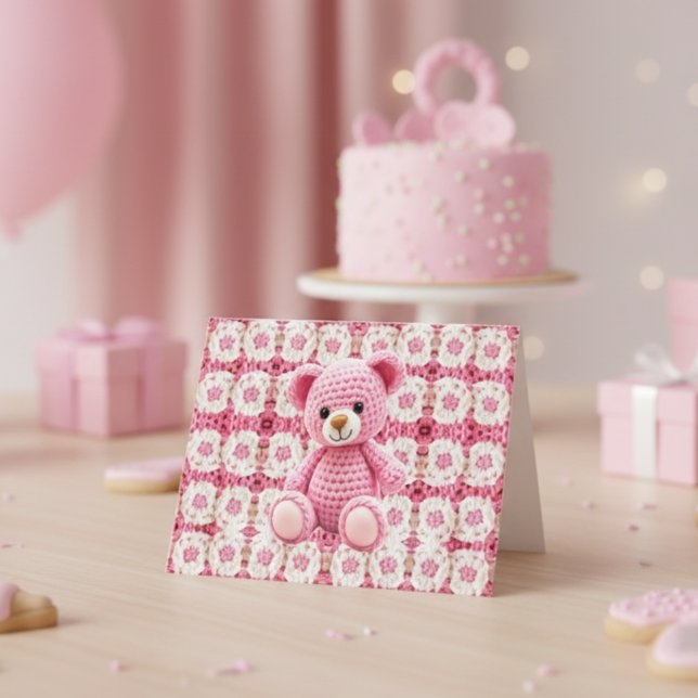 Carte De Remerciements Pink Crochet Bear | Baby Shower Thank You (Créateur téléchargé)