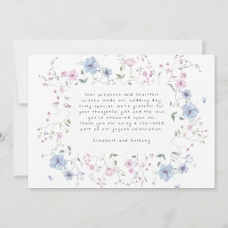 Carte De Remerciements Pink & Dusty Blue Watercolor Botanical Wedding 