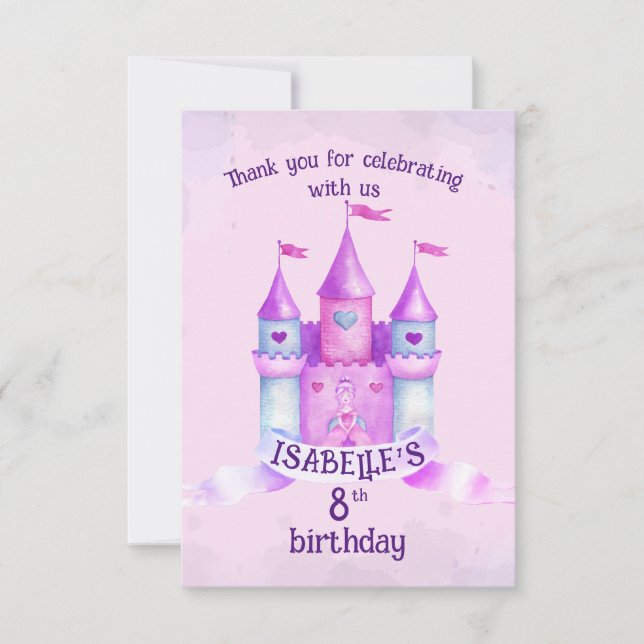 Carte De Remerciements Pink Fairytale Castle Lil' Princess Anniversaire (Devant)