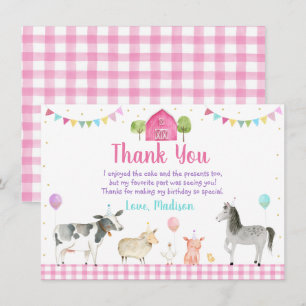 Carte De Remerciements Pink Farm Barnyard ferme animal anniversaire