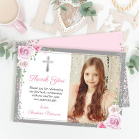 Pink Floral Argent Première Sainte Communion Photo