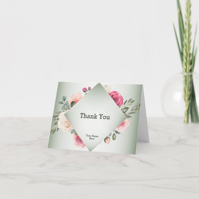 Carte De Remerciements Pink Floral Rustic Geometric Green (Devant)