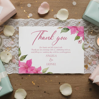 Carte De Remerciements Pink Floral Watercolor Wedding Flat Thank You Card