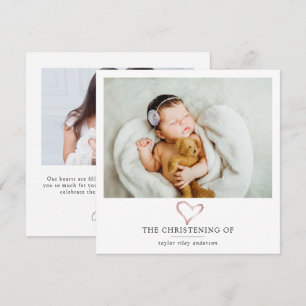 Carte De Remerciements Pink Foil Heart Photo Baptême Christening