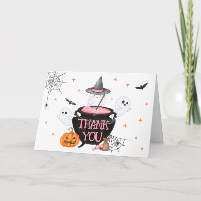 Carte De Remerciements Pink Ghost Halloween Baby est en train de brasser  (Devant)